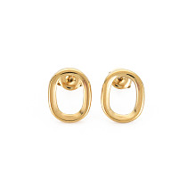 Honeyhandy Ion Plating(IP) 304 Stainless Steel Hollow Oval Stud Earrings for Woman, Real 14K Gold Plated, 15x12mm, Pin: 0.7mm