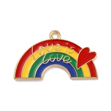 Honeyhandy Alloy Enamel Pendants, Rainbow with Heart , Light Gold, 18x30x1mm, Hole: 2mm