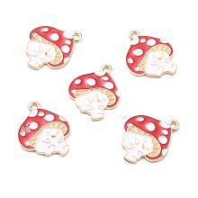 Honeyhandy Autumn Theme Alloy Enamel Pendants, Mushroom Elf, Red, 24x19x1mm, Hole: 1.8mm