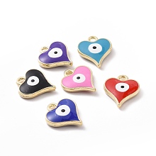 Honeyhandy Alloy Enamel Charms, Heart with Evil Eye Pattern Charm, Light Gold, 14x12x2.5mm, Hole: 1.6mm