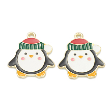 Honeyhandy Alloy Enamel Pendants, Christmas Penguin, Colorful, Light Gold, 22.5x18.5x1mm, Hole: 1mm