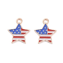 Honeyhandy 50Pcs Independence Day Light Gold Plated Alloy Enamel Pendants, 4th of July Patriotic American Flag Star, 18x16x2mm, Hole: 1.5mm