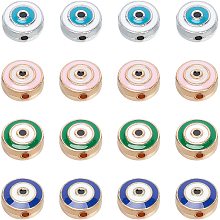 NBEADS 64 Pcs Enamel Evil Eye Beads, 4 Colors Alloy Enamel Beads Flat Round Evil Eye Charms Spacer Beads for Jewelry Making DIY Necklace Bracelet Earring Crafts