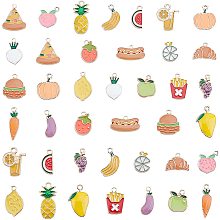 PandaHall Elite 40pcs 20 Styles Fruit Vegetable Pendants Food Charms Light Gold Enamel Strawberry Peach Mango Pumpkin Pizza Dangle Pendants for DIY Necklace Bracelet Earrings Jewelry Making