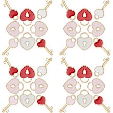 SUNNYCLUE 1 Box 60Pcs Locks and Keys Enamel Charms Alloy Heart Shape Gold Plated Pendants Hawaii Style Accessories for Women DIY Necklace Bracelet Jewelry Making Crafts