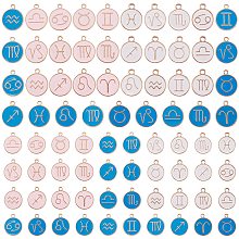 SUNNYCLUE 1 Box 72Pcs 3 Colors Zodiac Charm 12 Constellation Sign Letters Alloy Pendants Double Sided Round Enamel Metal Charms Jewelry Making for DIY Necklace Bracelet Earring Supplies Accessories