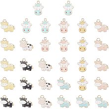 SUNNYCLUE 1 Box 32Pcs 2 Styles Cow Charms Enamel Animal Pendants Dairy Cow Head Shape Flatback Light Gold Plated Colorful Alloy Charms for DIY Jewelry Bracelet Crafts Making Supplies, 5 Colors