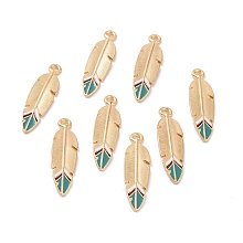 Honeyhandy Alloy Enamel Pendants, Light Gold, Indian Feather, Light Gold, 34.5x9.5x2.3mm, Hole: 2.1mm