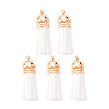 Honeyhandy Faux Suede Tassel Pendant Decorations, with CCB Plastic Cord Ends, Light Gold, White, 33~35x10mm, Hole: 2.5mm