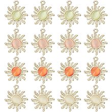 SUNNYCLUE 1 Box 16Pcs 4 Colors Sunflower Charms Sun Pendant Charm Colorful Glass Cabochons Half Round Beads Alloy Gold Plated Flatback for Jewelry Making Bracelet Necklaces Crafts Supplies