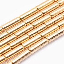 Honeyhandy Electroplate Non-magnetic Synthetic Hematite Beads Strands, Grade AA, Long-Lasting Plated, Column, Light Gold Plated, 13x4mm, Hole: 1mm, about 30pcs/strand, 15.7 inch(40cm)