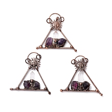 Honeyhandy Natural Quartz Crystal and Amethyst Big Pendants, with Tin Findings, Lead & Nickel & Cadmium Free, Triangle, Red Copper, 73x68.5x10.5mm