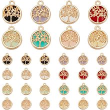 PandaHall Elite 32pcs Tree of Life Connector Links, 8 Colors Flat Round Glass Pendants Charm Platinum Plated Crystal Chakra Links Lucky Charms for DIY Jewelry Necklace Bracelet Making