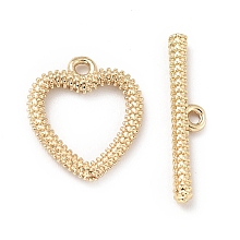 Honeyhandy Rack Plating Brass Toggle Clasps, Cadmium Free & Lead Free, Long-Lasting Plated, Heart, Light Gold, Heart: 13.5x12x1.8mm, Hole: 1.4mm, Bar: 18.5x3.5x2mm, Hole: 1.4mm