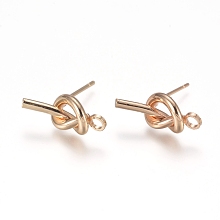 Honeyhandy Rack Plating Brass Stud Earring Findings, with 316 Surgical Stainless Steel Pin and Loop, Knot, Light Gold, 19x7.5x4mm, Hole: 2mm, Pin: 0.7mm