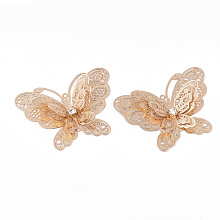 Honeyhandy Brass Filigree Joiners Links, with Crystal Rhinestone, Butterfly, Light Gold, 37x50x9mm, Hole: 1.2mm