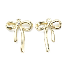 Honeyhandy Alloy Pendants, Bowknot with Rhinestone, Golden, 26x20x4mm, Hole: 1.6mm