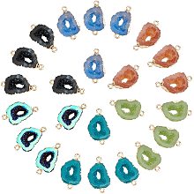 SUPERFINDINGS 24pcs 6 Colors About 26x16x7mm Irregular Electroplate Druzy Resin Connectors Light Gold Pendant Links Nuggets Charms in Bulk with Two 1mm Iron Loops for Jewelry Making