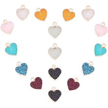 SUNNYCLUE 1 Box 16Pcs 8 Colors Resin Druzy Charms Pendants Colorful Heart Shape Golden Plated Faux Gemstone Dangle Pendant for Jewelry Making Earrings DIY Crafts Supplies Accessories