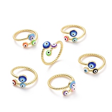 Honeyhandy Enamel Evil Eye Open Cuff Ring, Light Gold Plated Brass Jewelry for Women, Cadmium Free & Lead Free, Mixed Color, US Size 8 1/2(18.5mm)