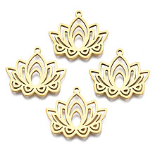 Honeyhandy 201 Stainless Steel Pendants, Lotus, Real 18K Gold Plated, 22x24.5x1.5mm, Hole: 1.5mm