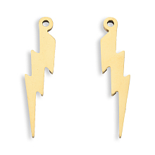 Honeyhandy Ion Plating(IP) 201 Stainless Steel Pendants, Lightning Bolt, Real 18K Gold Plated, 32.5x7x1.5mm, Hole: 1.6mm