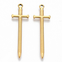 Honeyhandy 304 Stainless Steel Pendants, Sword Charm, Real 18K Gold Plated, 45x13.5x2mm, Hole: 1.8mm