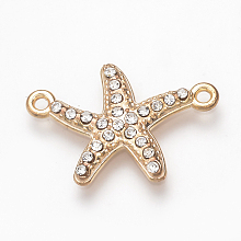 Honeyhandy Alloy Rhinestone Links connectors, Starfish/Sea Stars, Light Gold, 23x16x2.5mm, Hole: 1mm