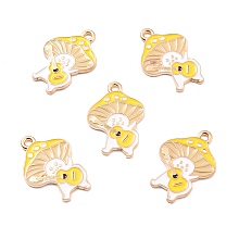 Alloy Enamel Pendants, Mushroom Elf, Yellow, 24x16.5x1mm, Hole: 1.8mm