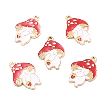 Autumn Theme Alloy Enamel Pendants, Mushroom Elf, Red, 25x18x1.5mm, Hole: 1.8mm