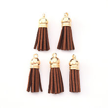 Honeyhandy Faux Suede Tassel Pendant Decorations, with CCB Plastic Cord Ends, Light Gold, 33~35x10mm, Hole: 2.5mm