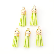 Honeyhandy Faux Suede Tassel Pendant Decorations, with CCB Plastic Cord Ends, Light Gold, 33~35x10mm, Hole: 2.5mm