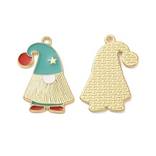 Honeyhandy Christmas Theme Rack Plating Alloy Enamel Pendants, Light Gold Tone Gnome Charms, Dark Turquoise, 29x21x1.5mm, Hole: 1.8mm