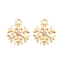 Honeyhandy Alloy Pendants, with Crystal Rhinestone, Snowflake, Light Gold, Light Gold, 16x13x3mm, Hole: 1.8mm