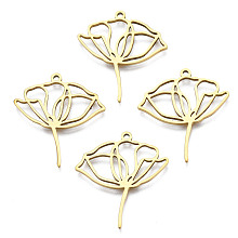 Honeyhandy 201 Stainless Steel Pendants, Lotus, Real 18K Gold Plated, 27.5x25x1.5mm, Hole: 1.4mm