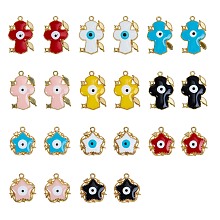 22Pcs 11 Styles Alloy Enamel Pendants, Cadmium Free & Nickel Free & Lead Free, Star & Cross, Light Gold, Mixed Color, 2pcs/style