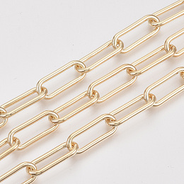 Honeyhandy Unwelded Iron Paperclip Chains, Drawn Elongated Cable Chains, with Spool, Light Gold, 21x8.5x2mm, about 82.02 Feet(25m)/roll