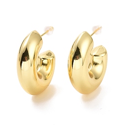 Honeyhandy Brass Chunky C-shape Stud Earrings, Half Hoop Earrings for Women, Cadmium Free & Lead Free, Light Gold, 25.5x25x7mm, Pin: 0.9mm