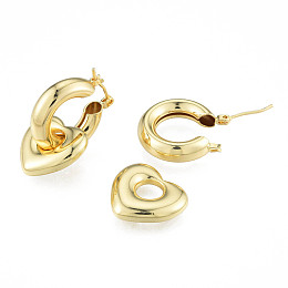 Honeyhandy Brass Heart Dangle Hoop Earrings for Women, Nickel Free, Golden, 30mm, Pin: 0.8mm