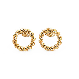 Honeyhandy Ion Plating(IP) 304 Stainless Steel Twist Rope Ring Stud Earrings for Woman, Real 14K Gold Plated, 16mm, Pin: 0.7mm