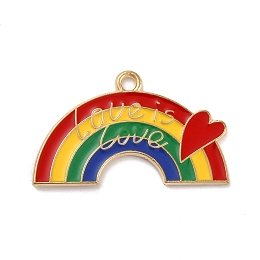 Honeyhandy Alloy Enamel Pendants, Rainbow with Heart , Light Gold, 18x30x1mm, Hole: 2mm