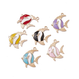 Honeyhandy Alloy Enamel Pendants, Light Gold, Fish Charm, Mixed Color, 27x25x3.5mm, Hole: 2.2mm