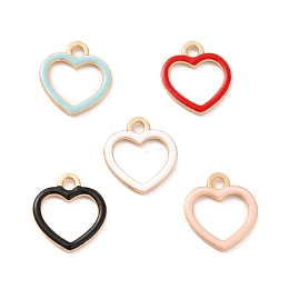 Alloy Enamel Pendants, Light Gold, Heart Charm, Mixed Color, 14x13x1.6mm, Hole: 2mm