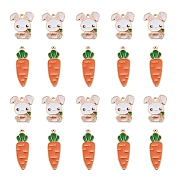 ARRICRAFT 50Pcs 2 Styles Alloy Enamel Pendants, Rabbit & Carrot, Light Gold, Mixed Color, 25Pcs/Style