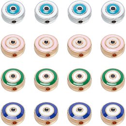 NBEADS 64 Pcs Enamel Evil Eye Beads, 4 Colors Alloy Enamel Beads Flat Round Evil Eye Charms Spacer Beads for Jewelry Making DIY Necklace Bracelet Earring Crafts