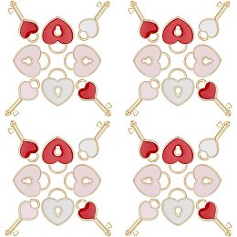 SUNNYCLUE 1 Box 60Pcs Locks and Keys Enamel Charms Alloy Heart Shape Gold Plated Pendants Hawaii Style Accessories for Women DIY Necklace Bracelet Jewelry Making Crafts