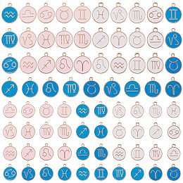 SUNNYCLUE 1 Box 72Pcs 3 Colors Zodiac Charm 12 Constellation Sign Letters Alloy Pendants Double Sided Round Enamel Metal Charms Jewelry Making for DIY Necklace Bracelet Earring Supplies Accessories