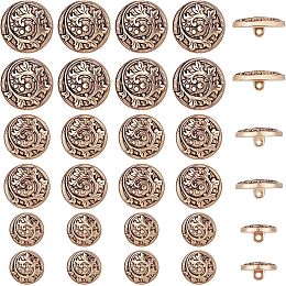 CHGCRAFT 30Pcs 3 Sizes Vintage Antique Metal Buttons Alloy Shank Buttons Flat Round with Leaf Pattern Retro Buttons for Blazer Suits Coat Uniform Jacket Light Gold, 15mm/20mm/23mm