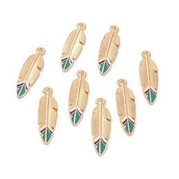 Honeyhandy Alloy Enamel Pendants, Light Gold, Indian Feather, Light Gold, 34.5x9.5x2.3mm, Hole: 2.1mm