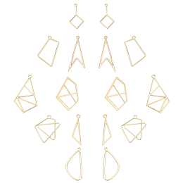 SUNNYCLUE 32 Pcs 8 Styles Alloy Pendants & Links Connectors, Triangle & Rhombus & Kite & Arrow & Pentagon & Guadrangle, Light Gold, 4pcs/style